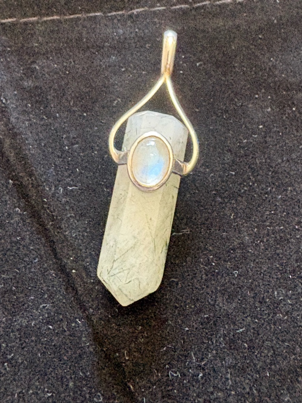Geometric moss agate pendant with moonstone in silver